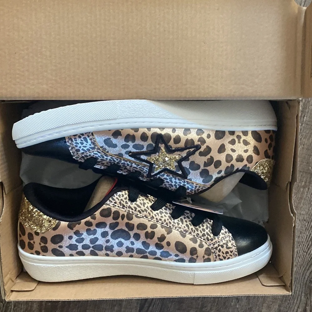 Skechers Shoes Girls Size 5 Sparkle Sneakers Black Gold Youth Lace Up